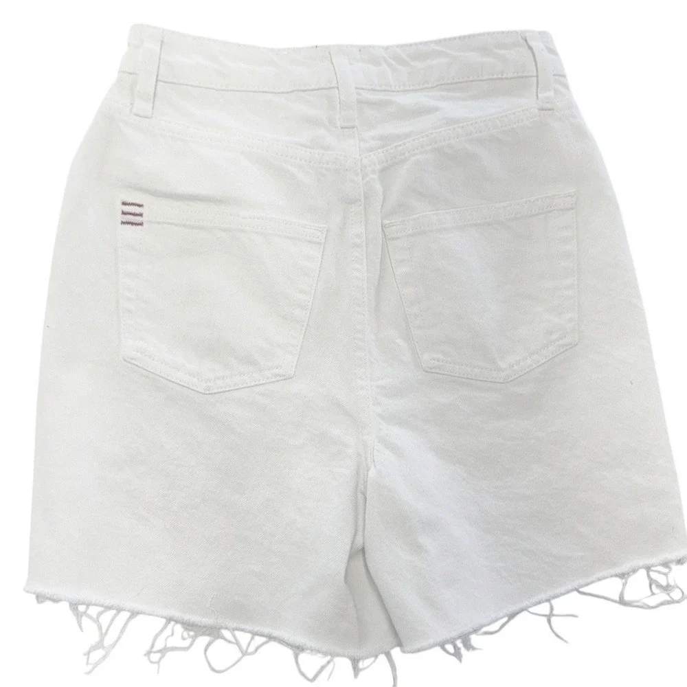 BDG Denim Shorts Women 26 White 90s Long Inseam Raw Hem High Rise